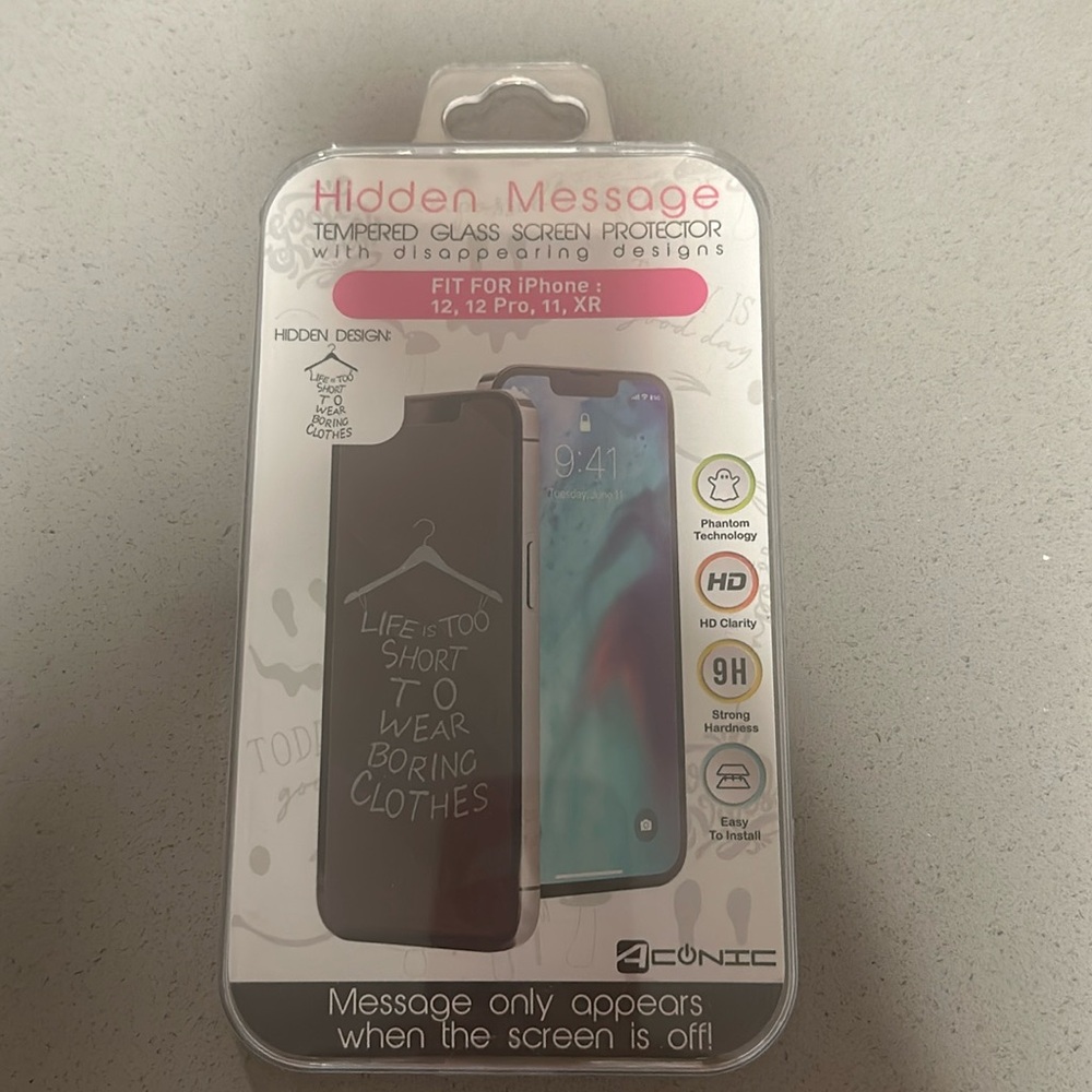 Hidden message tempered glass screen protector iPhone 12, 12 pro, 11, XR